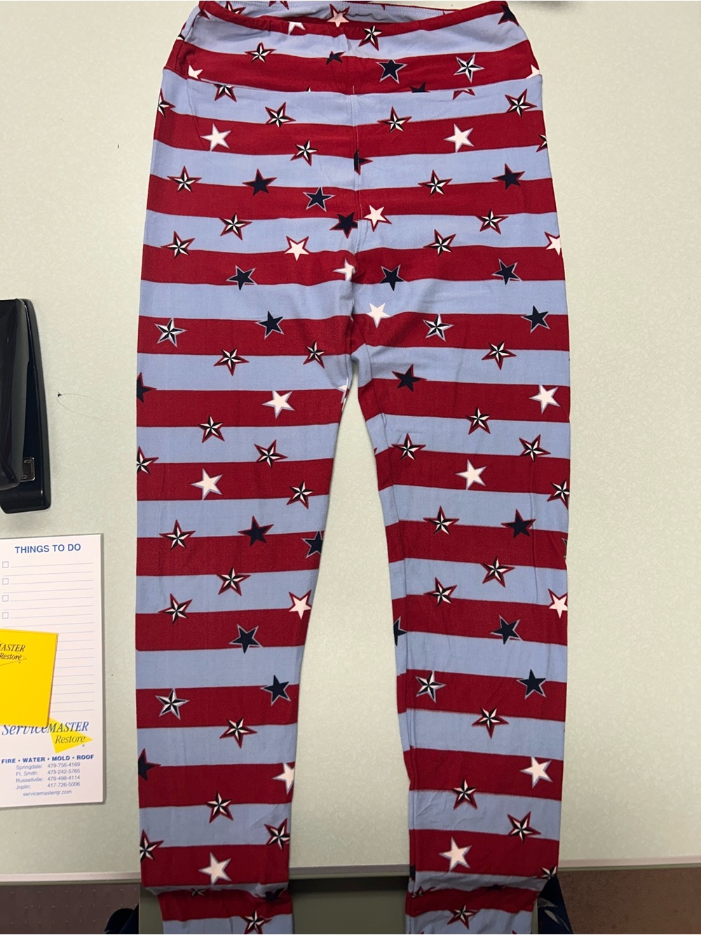 LuLaRoe Red and Light Blue Star Stripe Leggings